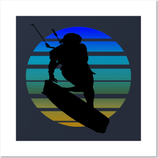 Kitesurfing Female Rider Silhouette Retro Sunset Posters and Art